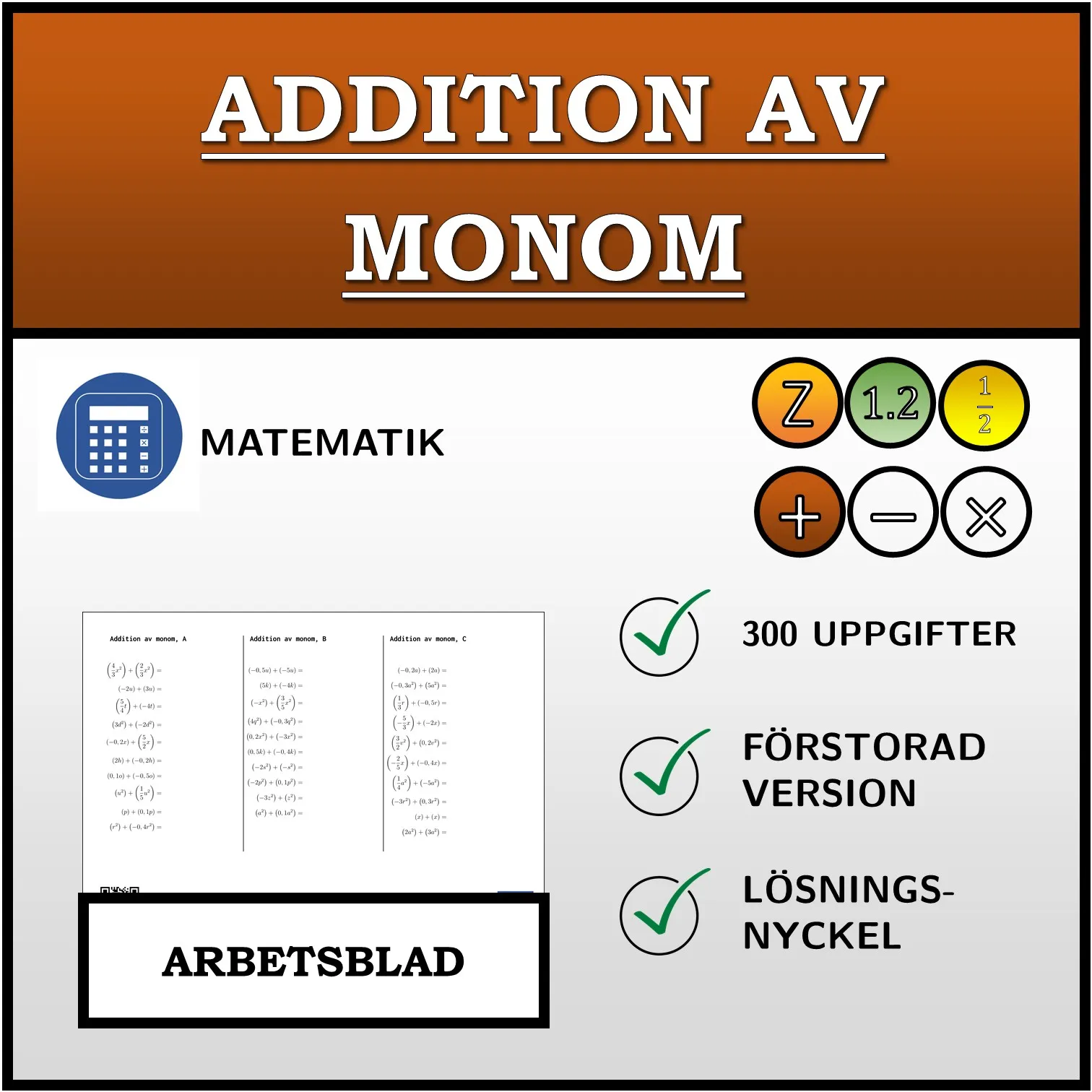 Arbetsblad: Addition av monom