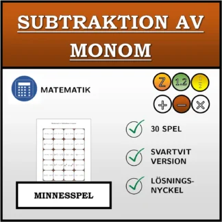 Memoryspel: Subtraktion av monom