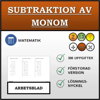 Arbetsblad: Subtraktion av monom