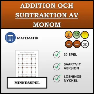 Memoryspel: Addition och subtraktion av monom