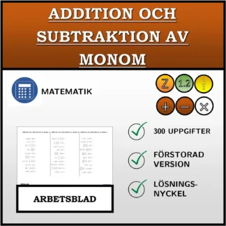 Arbetsblad: Addition och subtraktion av monom