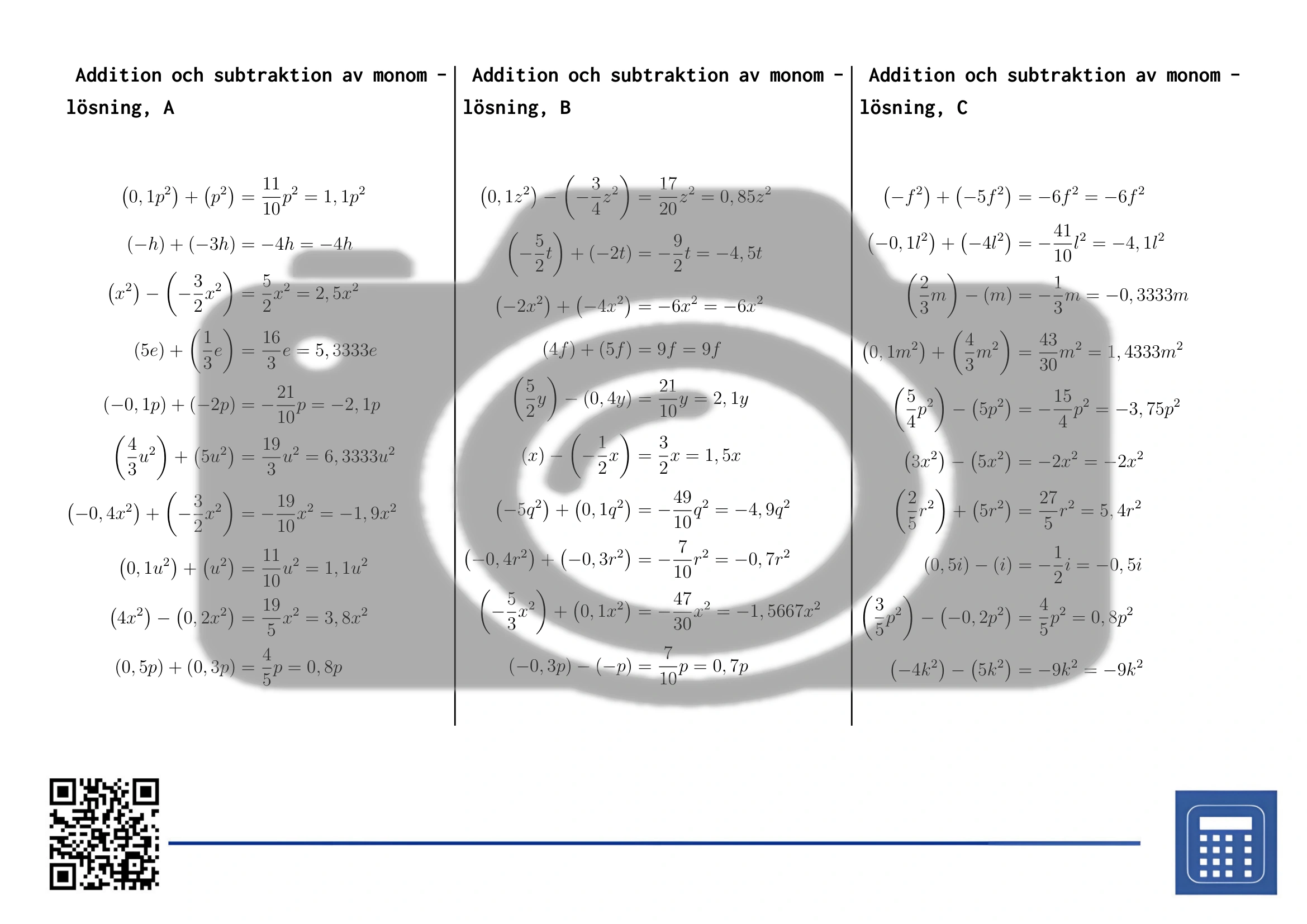 Arbetsblad: Addition och subtraktion av monom - Bild 4
