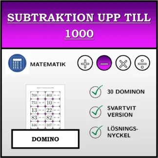 Domino: Subtraktion upp till 1000