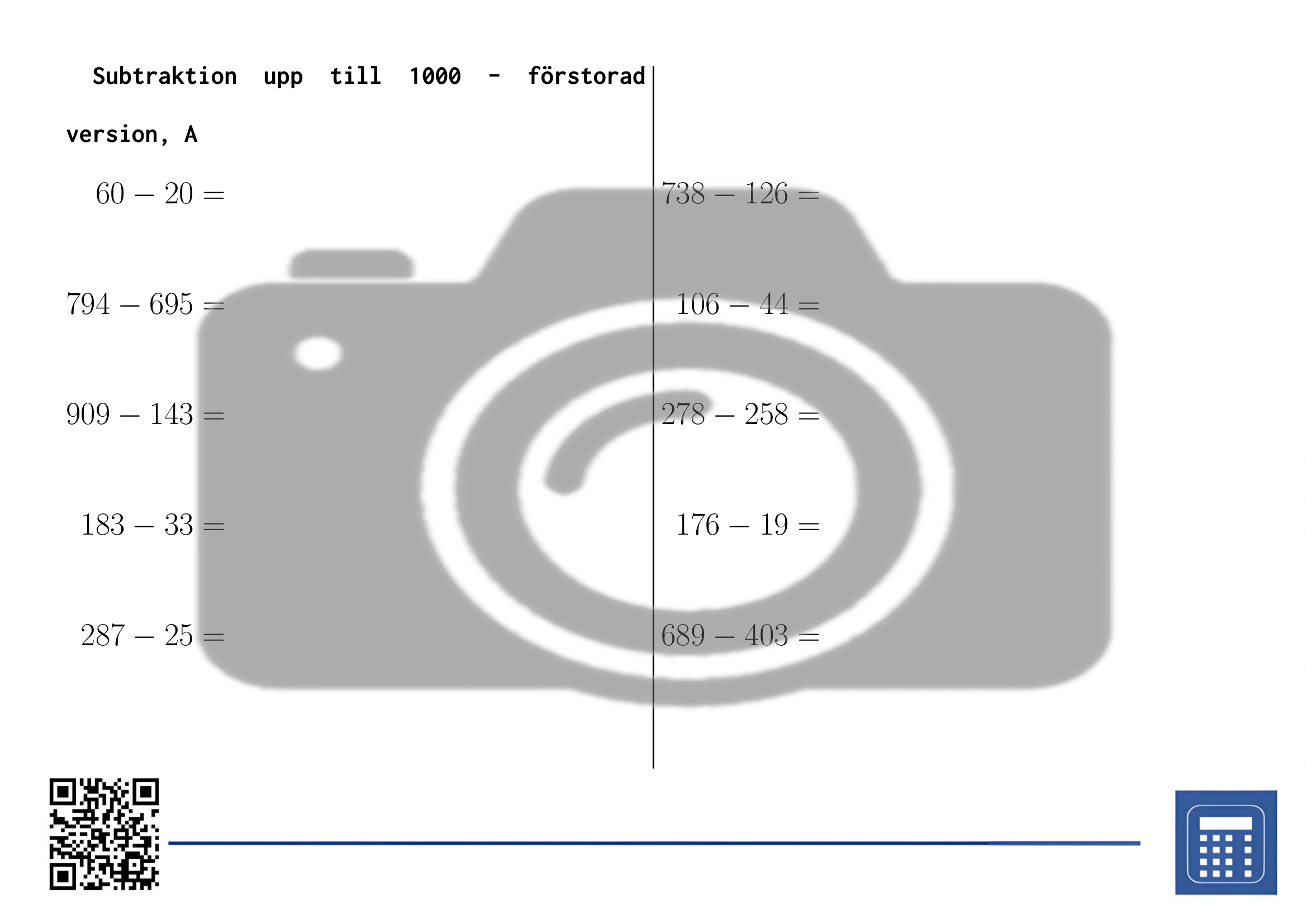 Arbetsblad: Subtraktion upp till 1000 - Bild 3