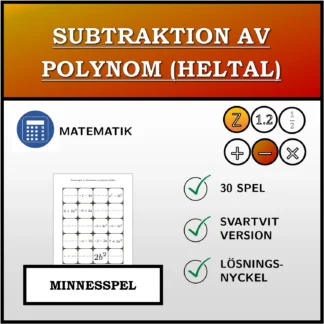 Memoryspel: Subtraktion av polynom (heltal)