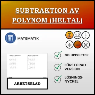 Arbetsblad: Subtraktion av polynom (heltal)