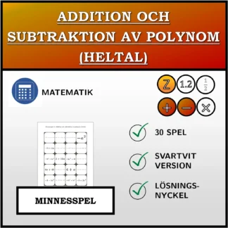 Memoryspel: Addition och subtraktion av polynom (heltal)