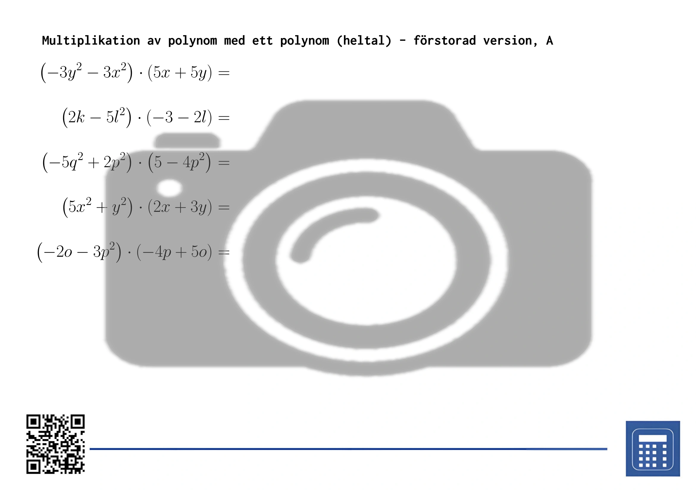 Arbetsblad: Multiplikation av polynom med ett polynom (heltal) - Bild 3
