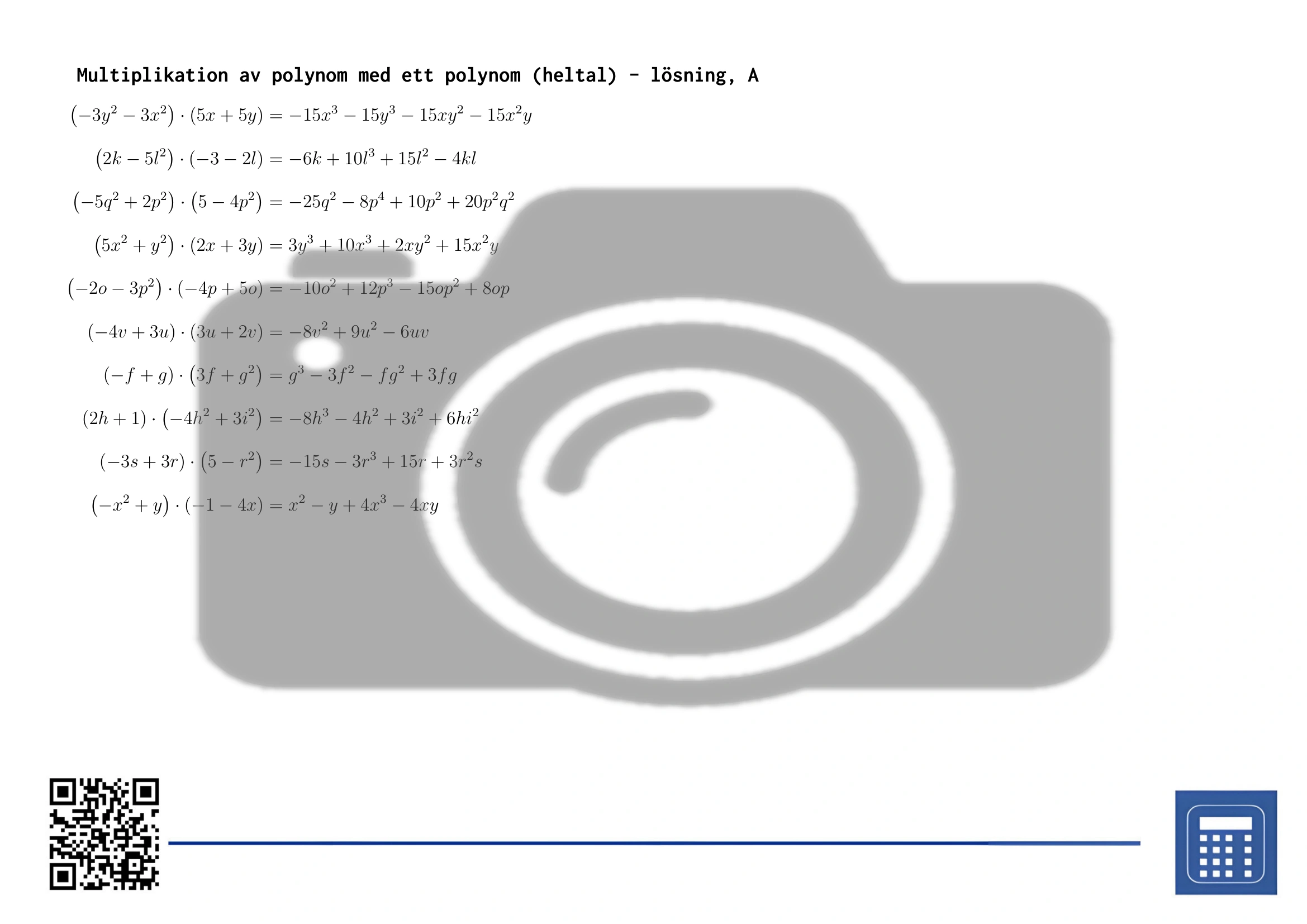 Arbetsblad: Multiplikation av polynom med ett polynom (heltal) - Bild 4