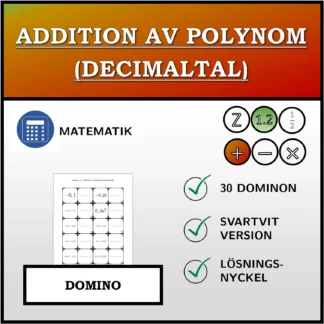 Domino: Addition av polynom (decimaltal)
