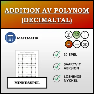 Memoryspel: Addition av polynom (decimaltal)