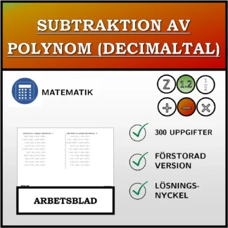 Arbetsblad: Subtraktion av polynom (decimaltal)