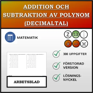 Arbetsblad: Addition och subtraktion av polynom (decimaltal)