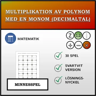 Memoryspel: Multiplikation av polynom med en monom (decimaltal)