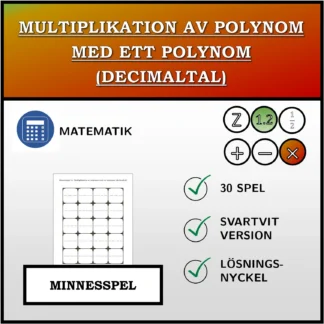 Memoryspel: Multiplikation av polynom med ett polynom (decimaltal)