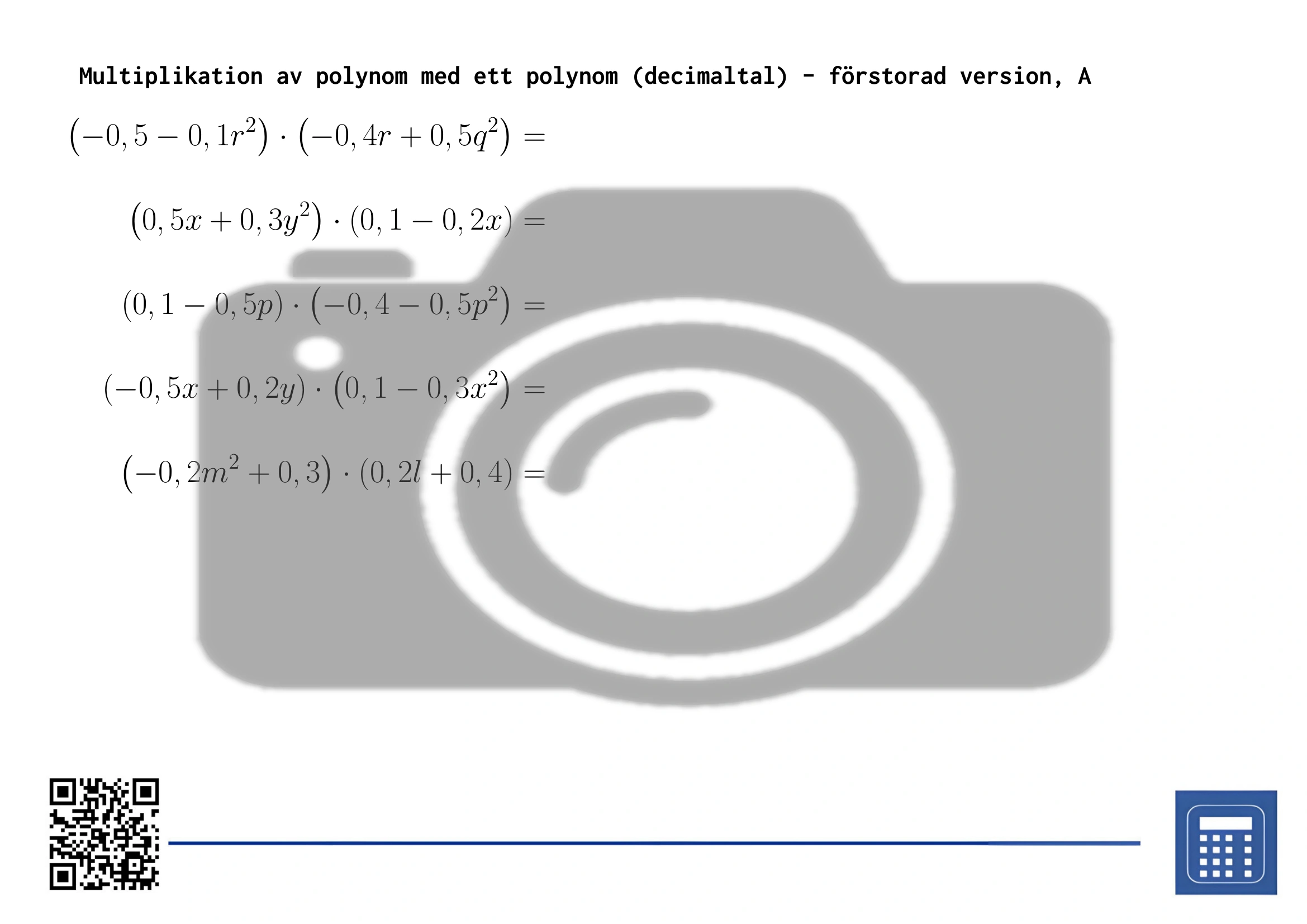 Arbetsblad: Multiplikation av polynom med ett polynom (decimaltal) - Bild 3