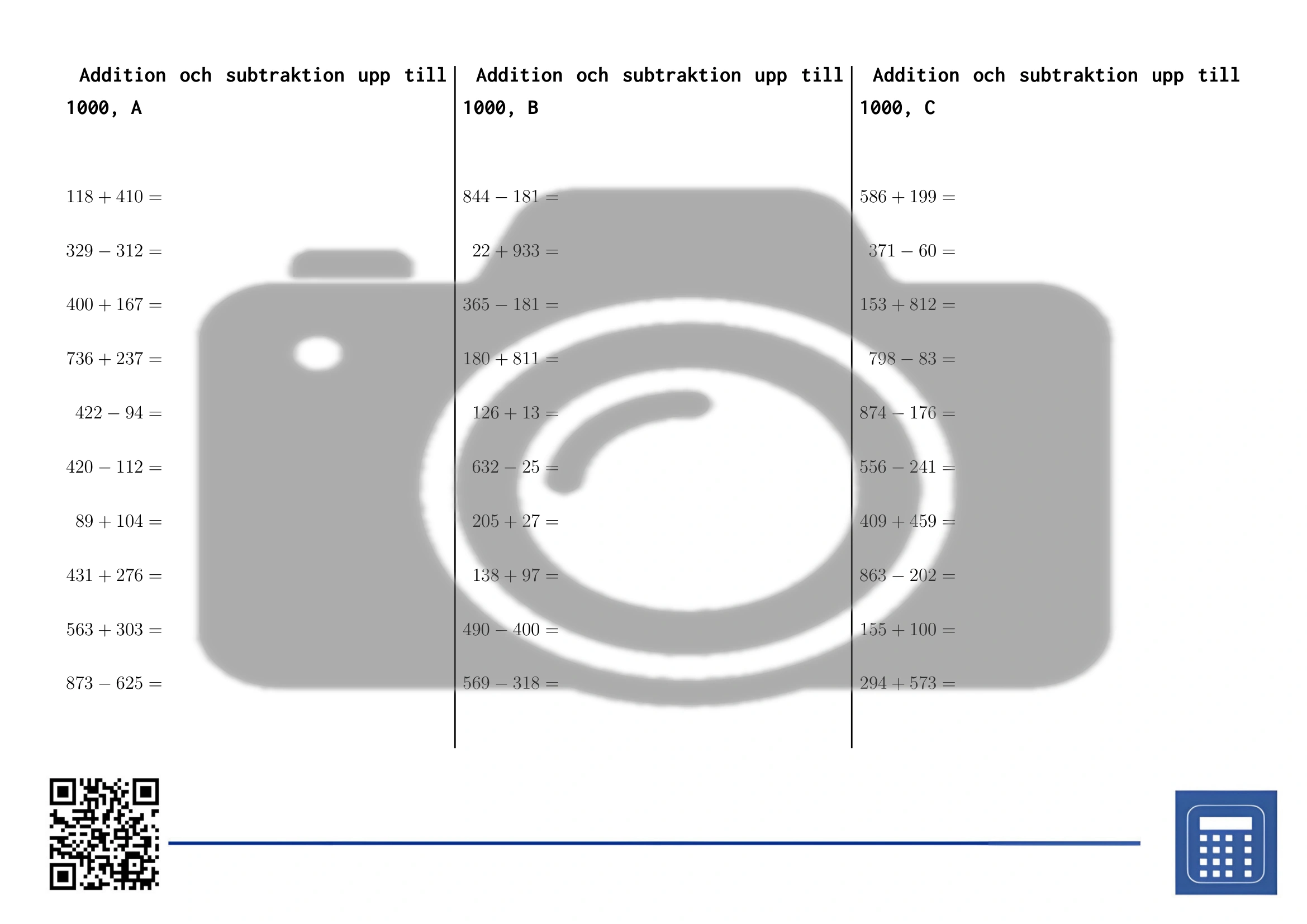 Arbetsblad: Addition och subtraktion upp till 1000 - Bild 2