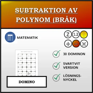 Domino: Subtraktion av polynom (bråk)