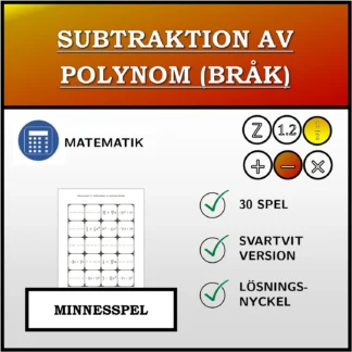 Memoryspel: Subtraktion av polynom (bråk)