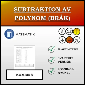 Kombinationsövning: Subtraktion av polynom (bråk)