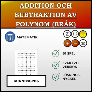 Memoryspel: Addition och subtraktion av polynom (bråk)