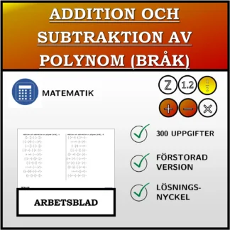 Arbetsblad: Addition och subtraktion av polynom (bråk)