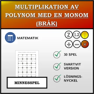 Memoryspel: Multiplikation av polynom med en monom (bråk)