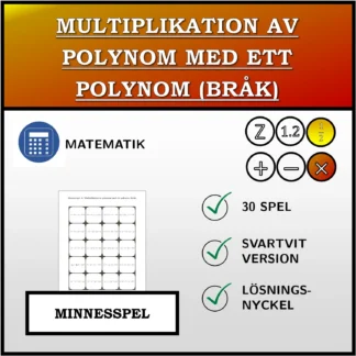 Memoryspel: Multiplikation av polynom med ett polynom (bråk)