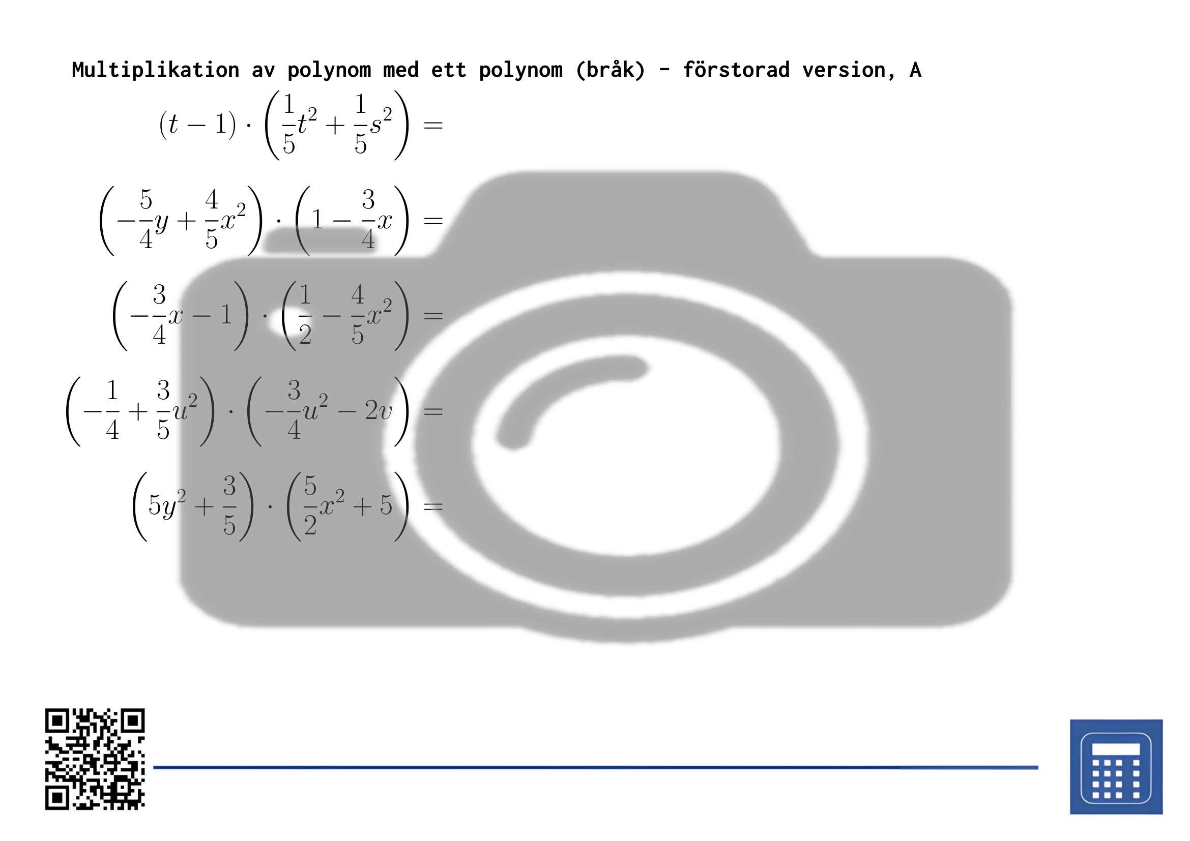 Arbetsblad: Multiplikation av polynom med ett polynom (bråk) - Bild 3
