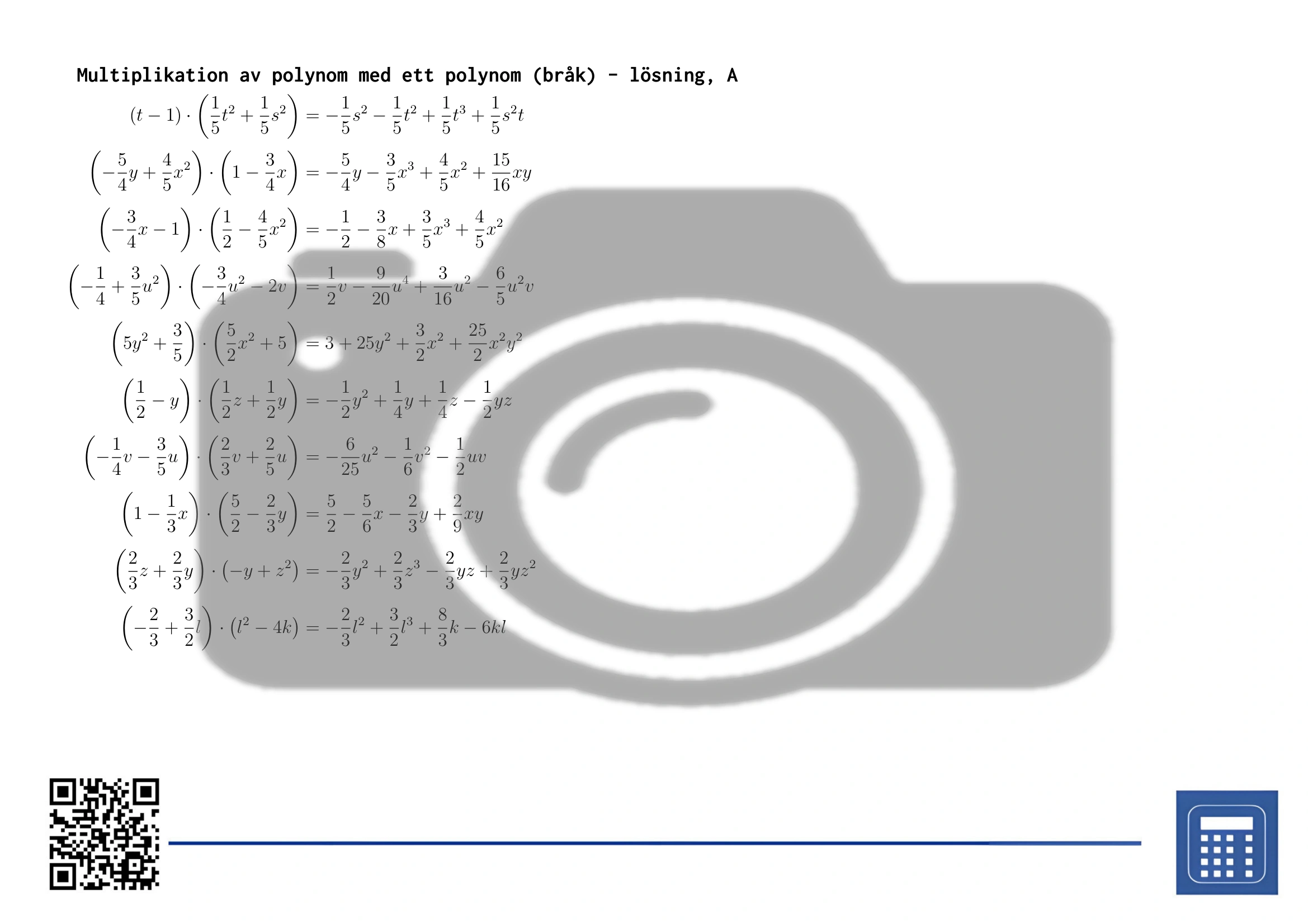 Arbetsblad: Multiplikation av polynom med ett polynom (bråk) - Bild 4
