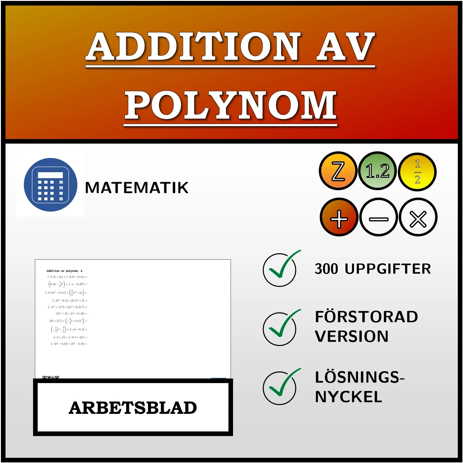 Arbetsblad: Addition av polynom