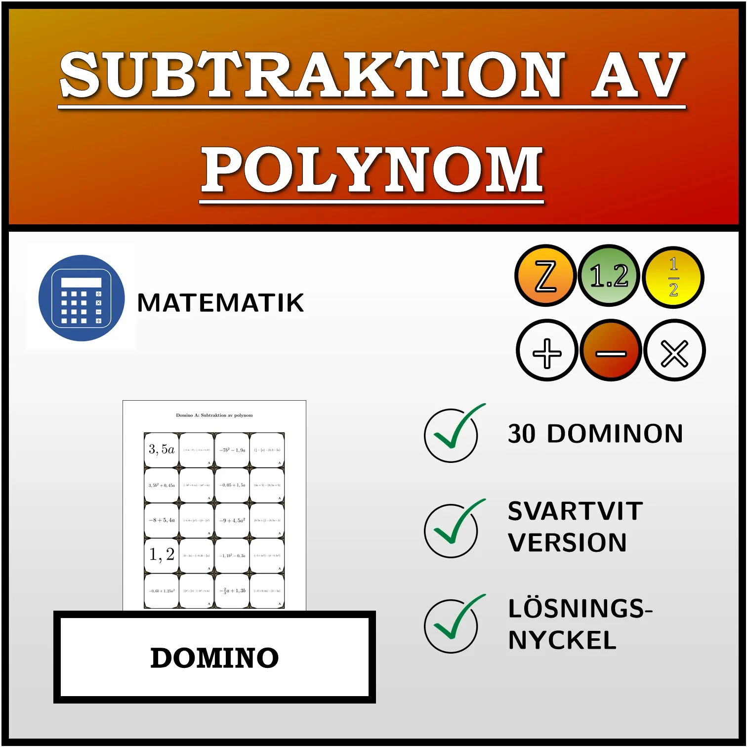 Domino: Subtraktion av polynom