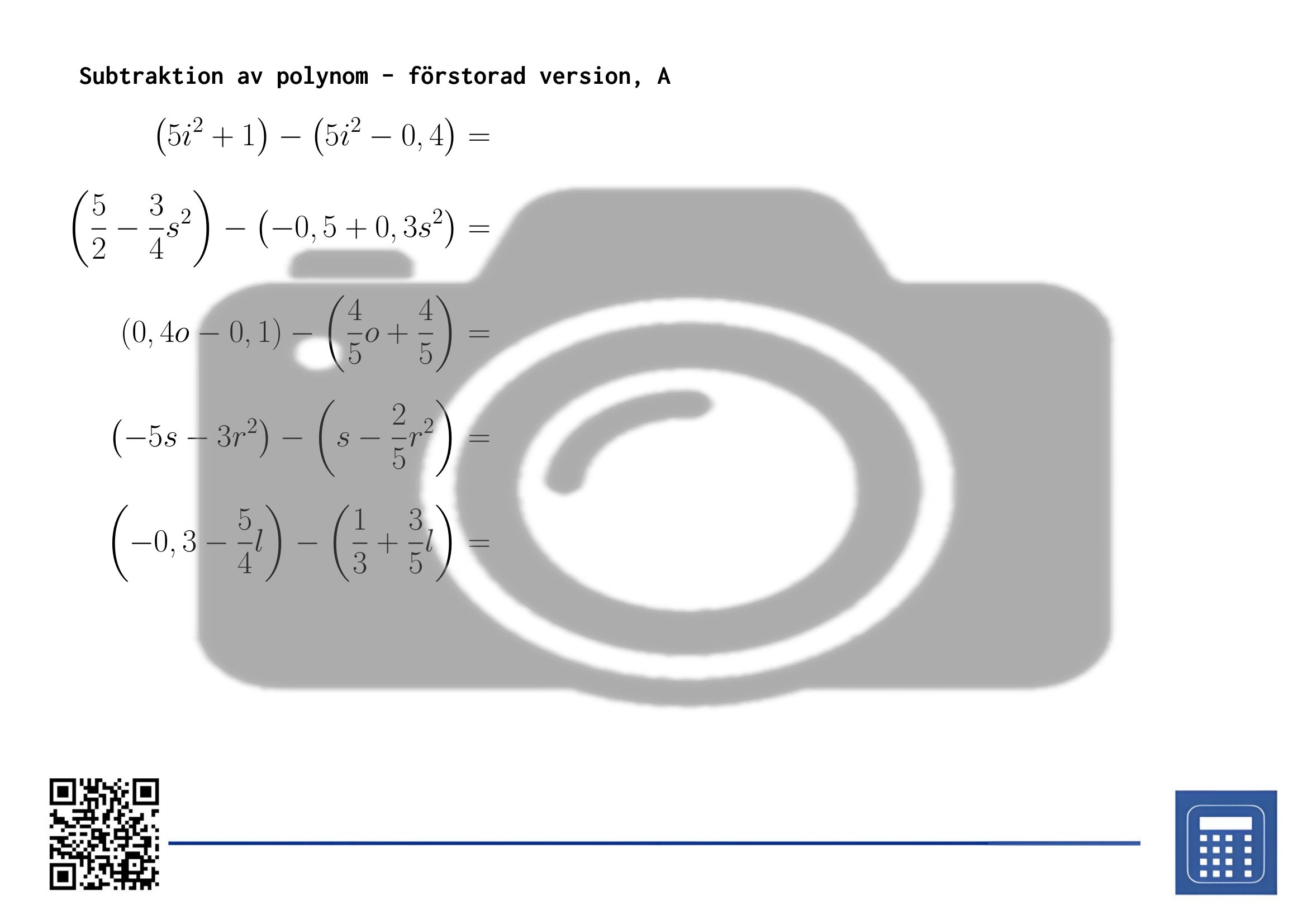 Arbetsblad: Subtraktion av polynom - Bild 3