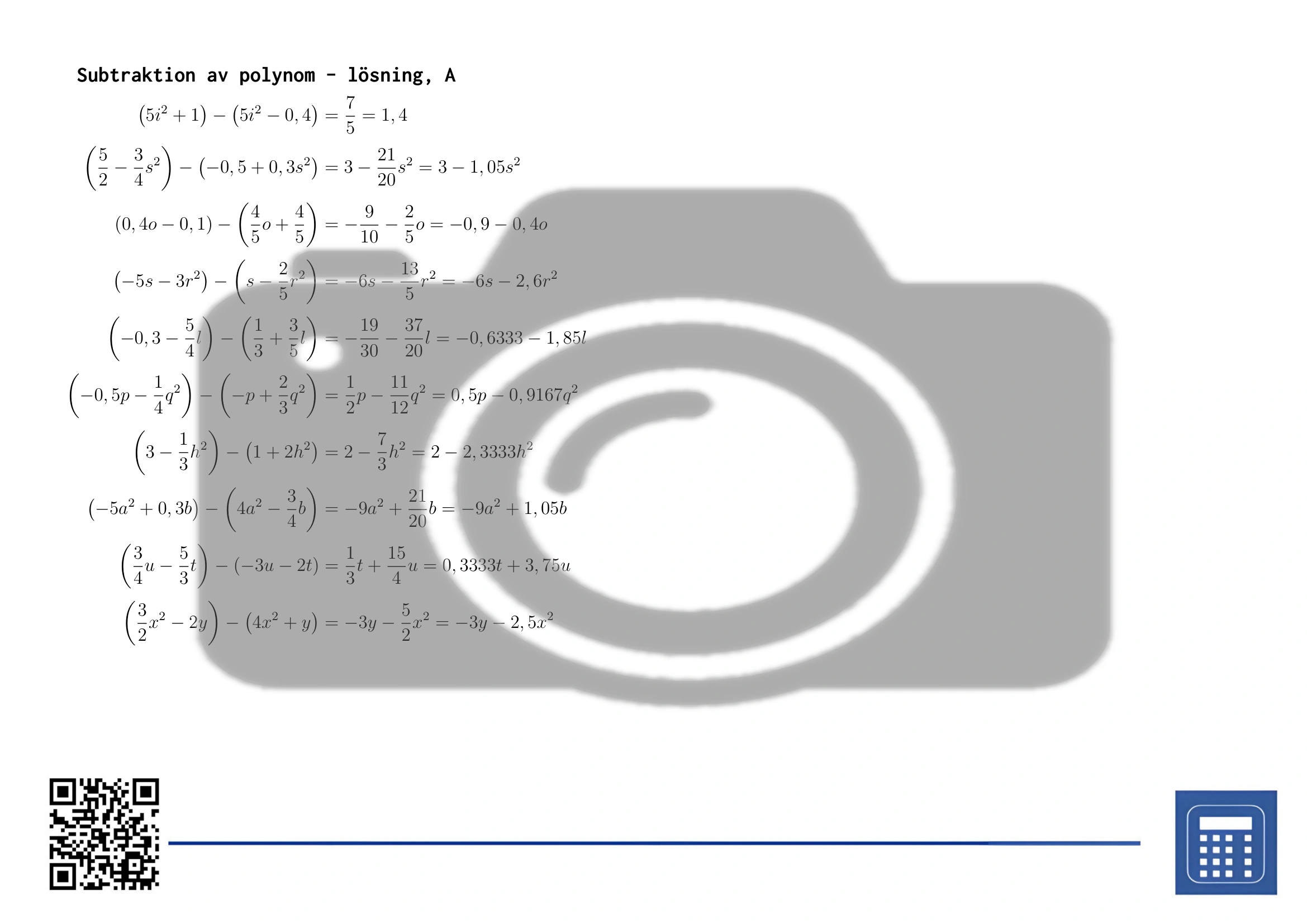 Arbetsblad: Subtraktion av polynom - Bild 4