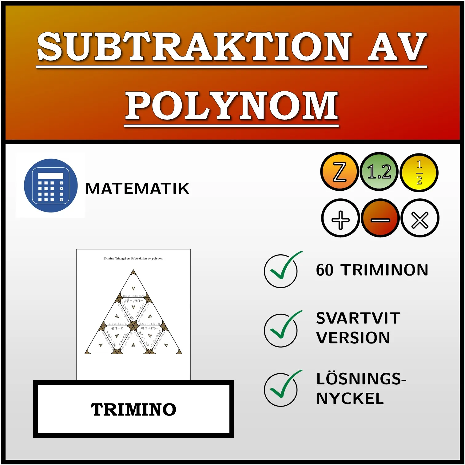 Trimino: Subtraktion av polynom