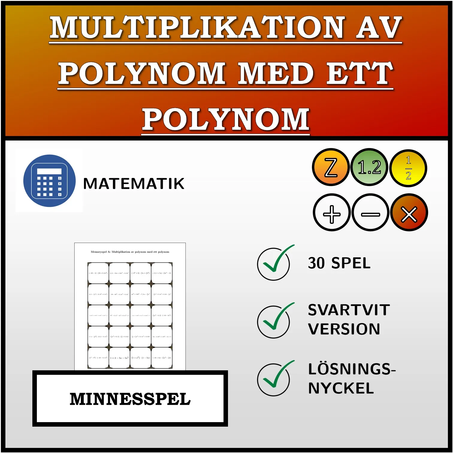 Memoryspel: Multiplikation av polynom med ett polynom