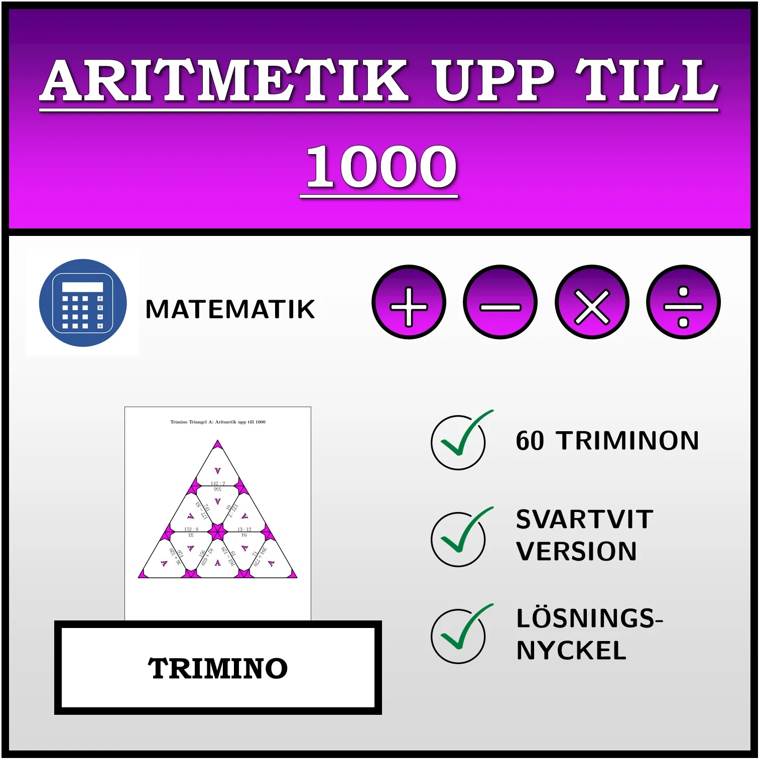 Trimino: Aritmetik upp till 1000
