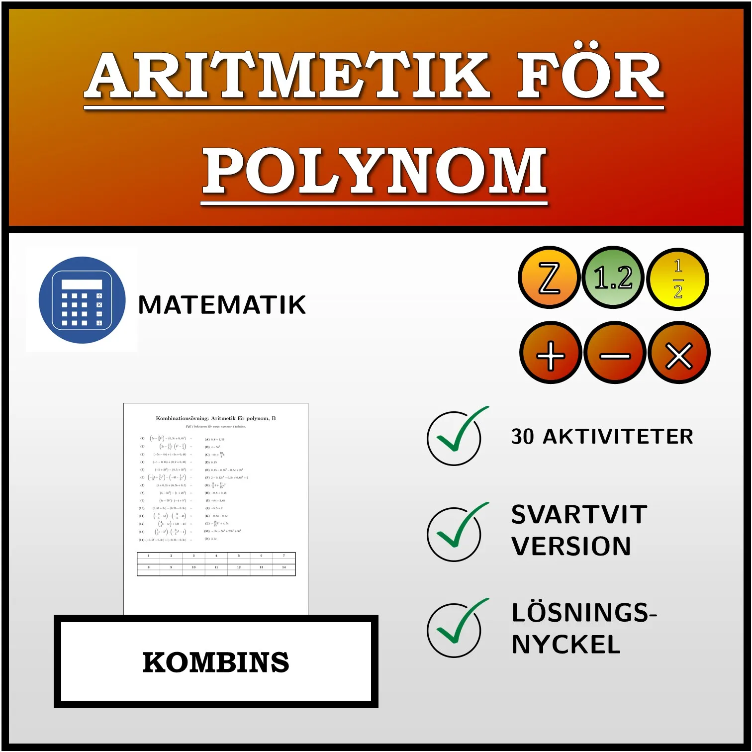 Kombinationsövning: Aritmetik för polynom