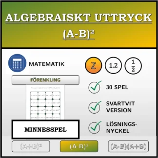 Memoryspel: Algebraiskt uttryck (A-B)², förenkling (heltal)