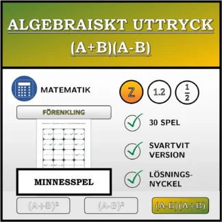 Memoryspel: Algebraiskt uttryck (A+B)(A-B), förenkling (heltal)