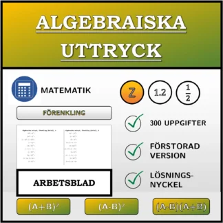 Arbetsblad: Algebraiska uttryck, förenkling (heltal)