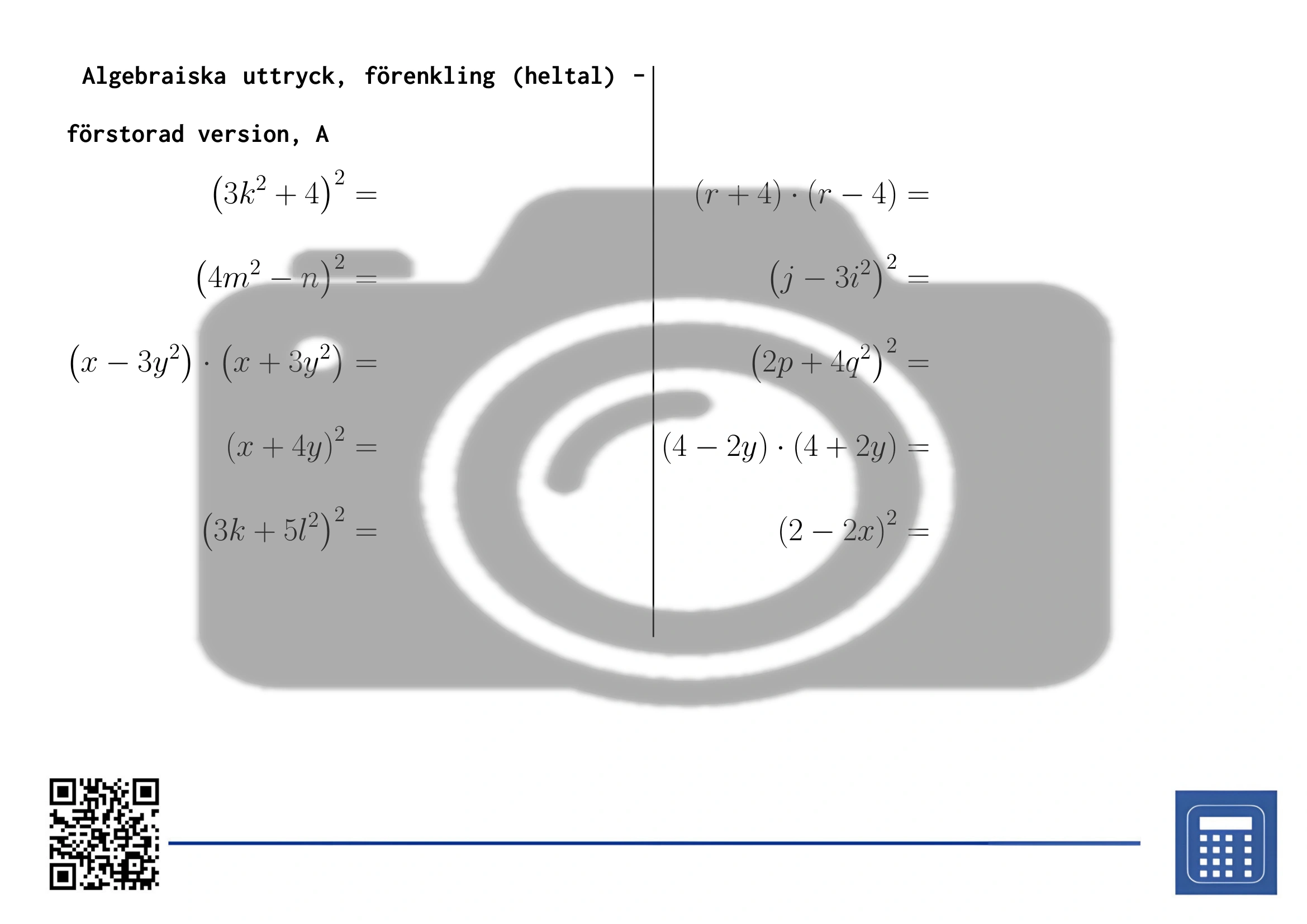 Arbetsblad: Algebraiska uttryck, förenkling (heltal) - Bild 3