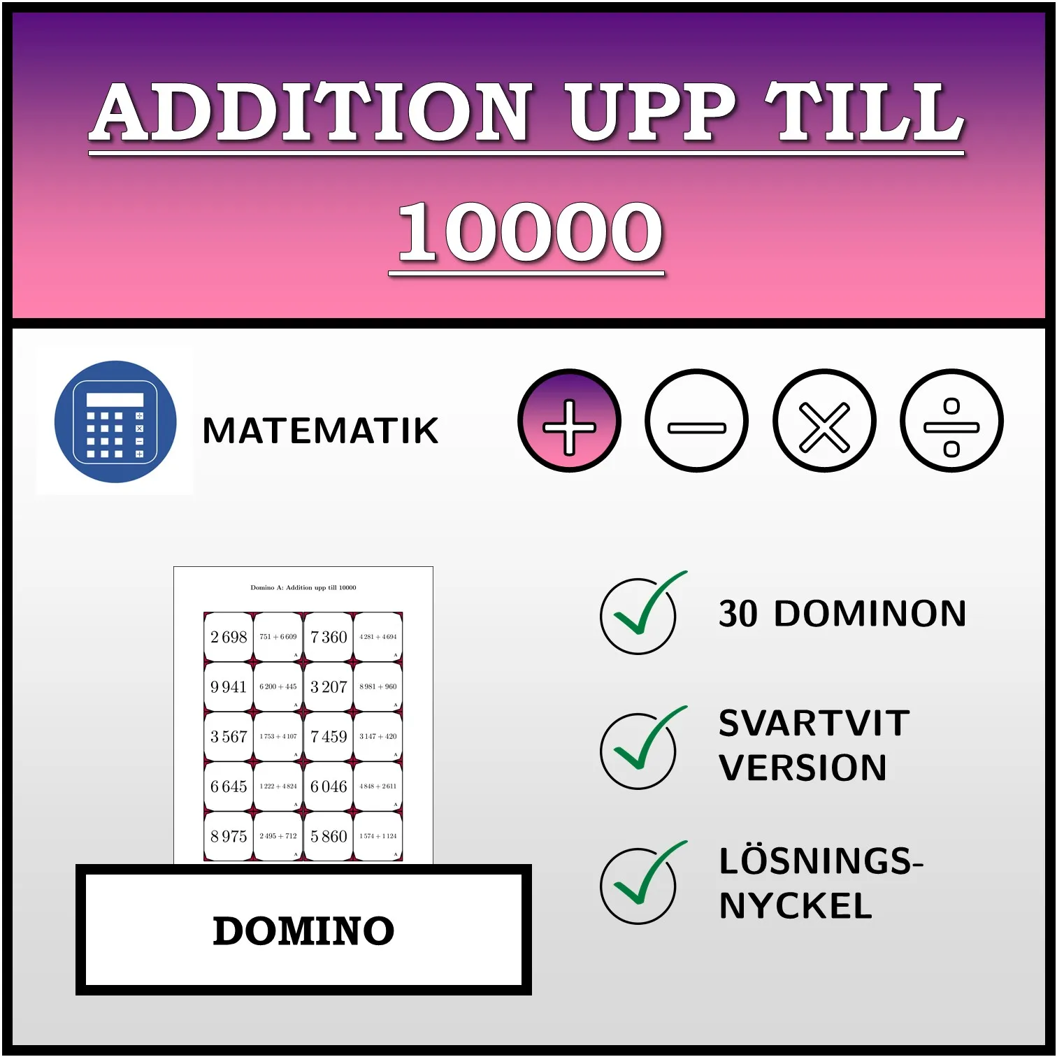 Domino: Addition upp till 10000