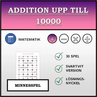 Memoryspel: Addition upp till 10000