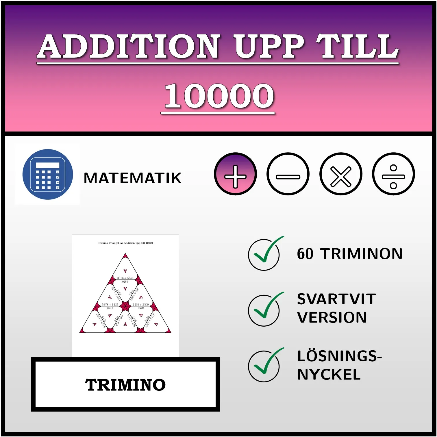 Trimino: Addition upp till 10000