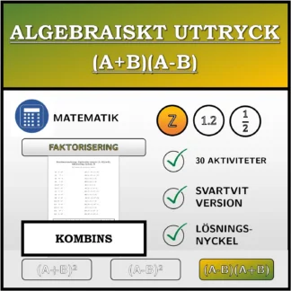 Kombinationsövning: Algebraiskt uttryck (A+B)(A-B), faktorisering (heltal)