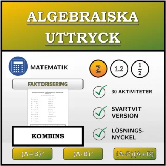 Kombinationsövning: Algebraiska uttryck, faktorisering (heltal)