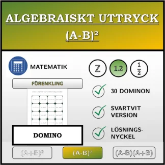 Domino: Algebraiskt uttryck (A-B)², förenkling (decimaltal)