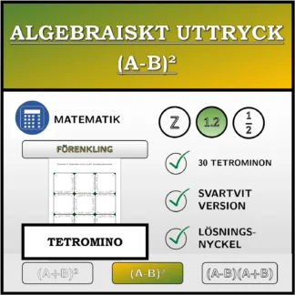 Tetromino: Algebraiskt uttryck (A-B)², förenkling (decimaltal)