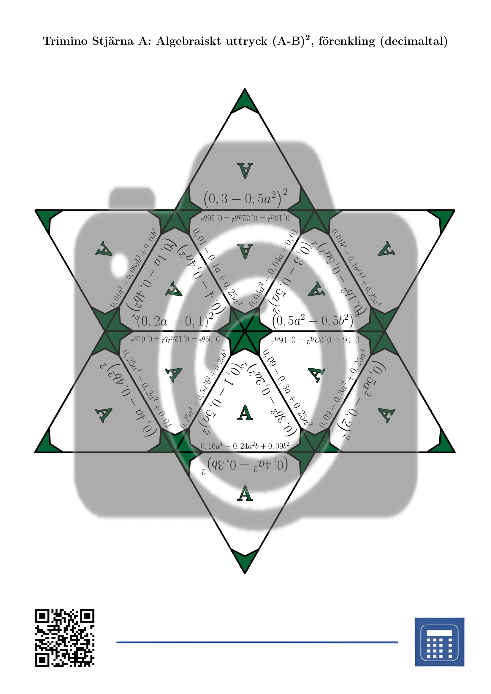 Trimino: Algebraiskt uttryck (A-B)², förenkling (decimaltal) - Bild 4